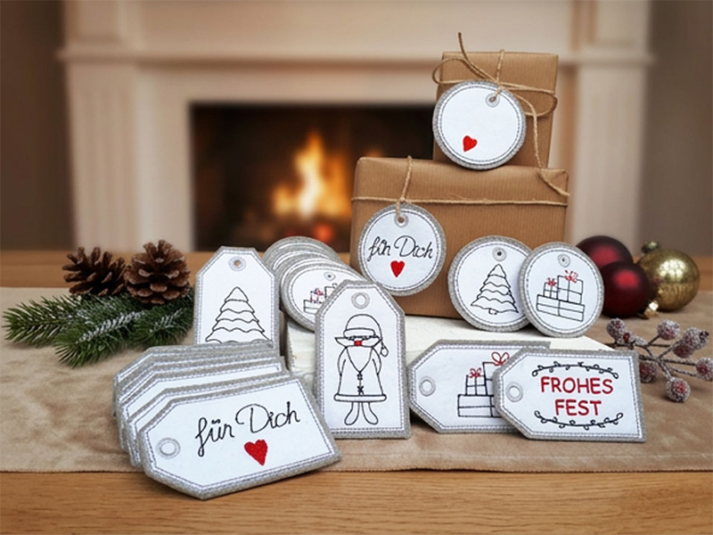 Preview: Weihnachtliche Geschenkeanhänger - ITH-Stickdatei